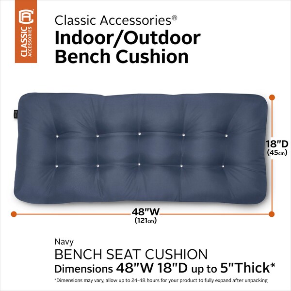 Indoor/Outdoor Bench Cushion, 48 X 18 X 5, Navy